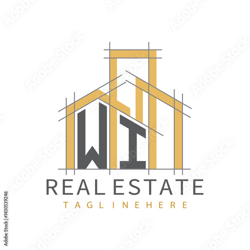 initial monogram logo for real estate with Home and Building shape creative design.