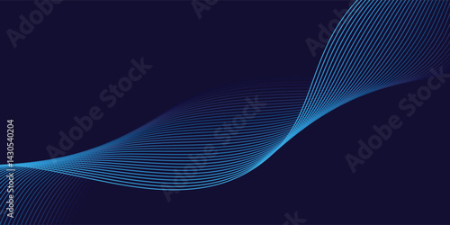 Abstract background with waves for banner. Standart poster size. Vector background with lines. Element for design isolated on dark blue. Blue gradient. Brochure, booklet. Ocean, water. Night, deep