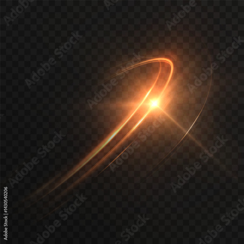 Warm comet streak with radiant golden curves and bright cosmic flash. Ideal for fairy-tale skies, mystical light art, or cinematic fantasy compositions. 