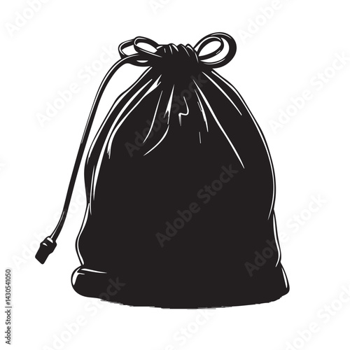 image of a drawstring bag, vector, black and white, graphics...
