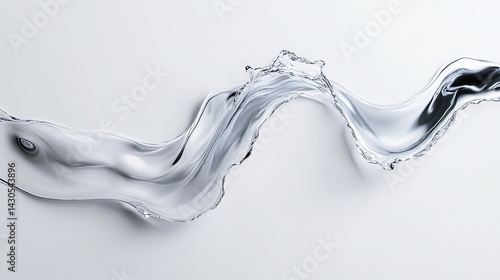 A twisting stream of water forming an abstract shape, floating in white space 