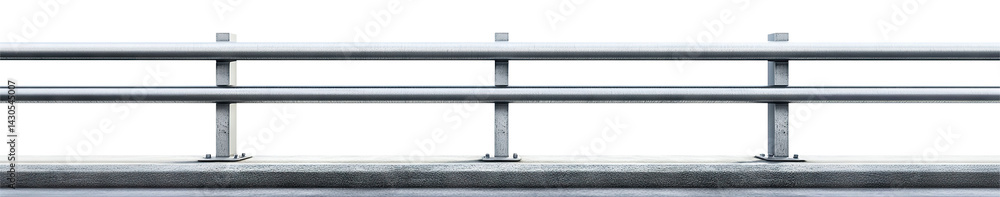 Obraz premium Metal road guardrail barrier with vertical posts, isolated on transparent cutout background