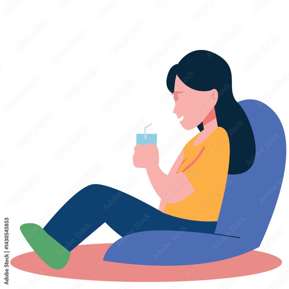 illustration of a woman relaxing with a drink in her hand illustration of a woman relaxing with a drink in her hand