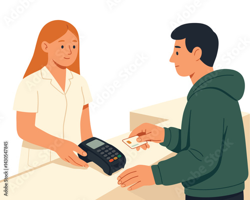 Customer Making Payment at POS Machine Illustration