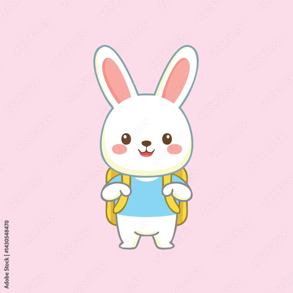 Obraz premium Cute Rabbit with Backpack on Pink Background