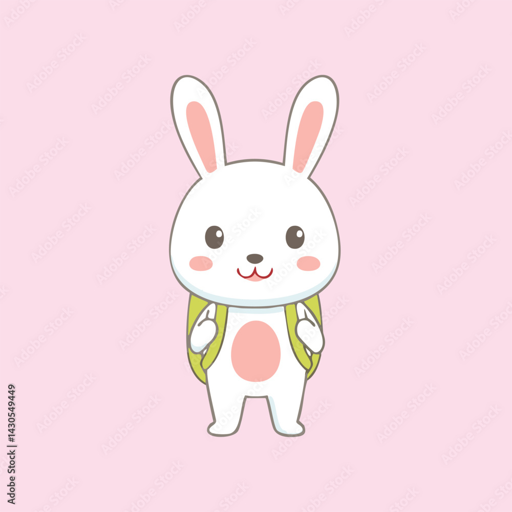 Cute Rabbit with Backpack on Pink Background Cute Rabbit with Backpack on Pink Background
