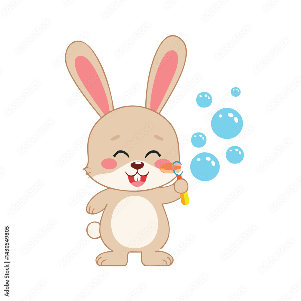Obraz premium Cute Rabbit Blowing Bubbles with Happines