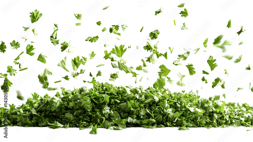 Chopped parsley with flying leaves. Chopped parsley with flying leaves.