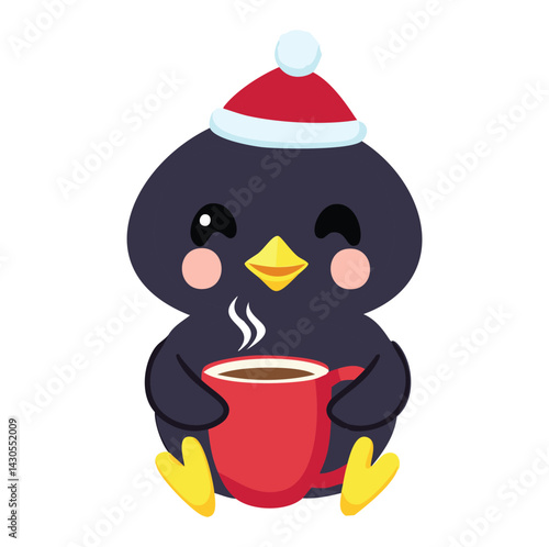 ute Penguin with Coffee and Santa Hat