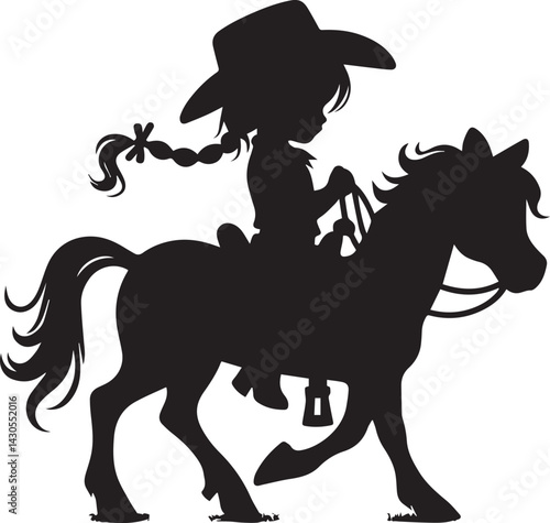 little girl cowboy silhouette vector, little girl cowboy  logo vector illustration