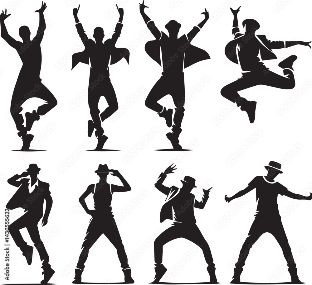 Fototapeta premium black dancers in different man and woman set silhouette vector, man and woman logo vector illustration