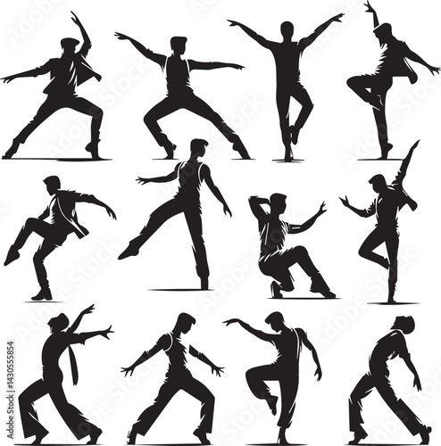 black dancers in different man and woman set silhouette vector, man and woman logo vector illustration