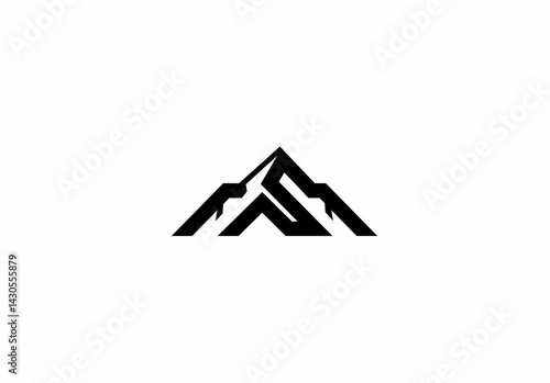 Minimalist logo design of a mountain peak, clean lines, monochrome style, vector art, white background