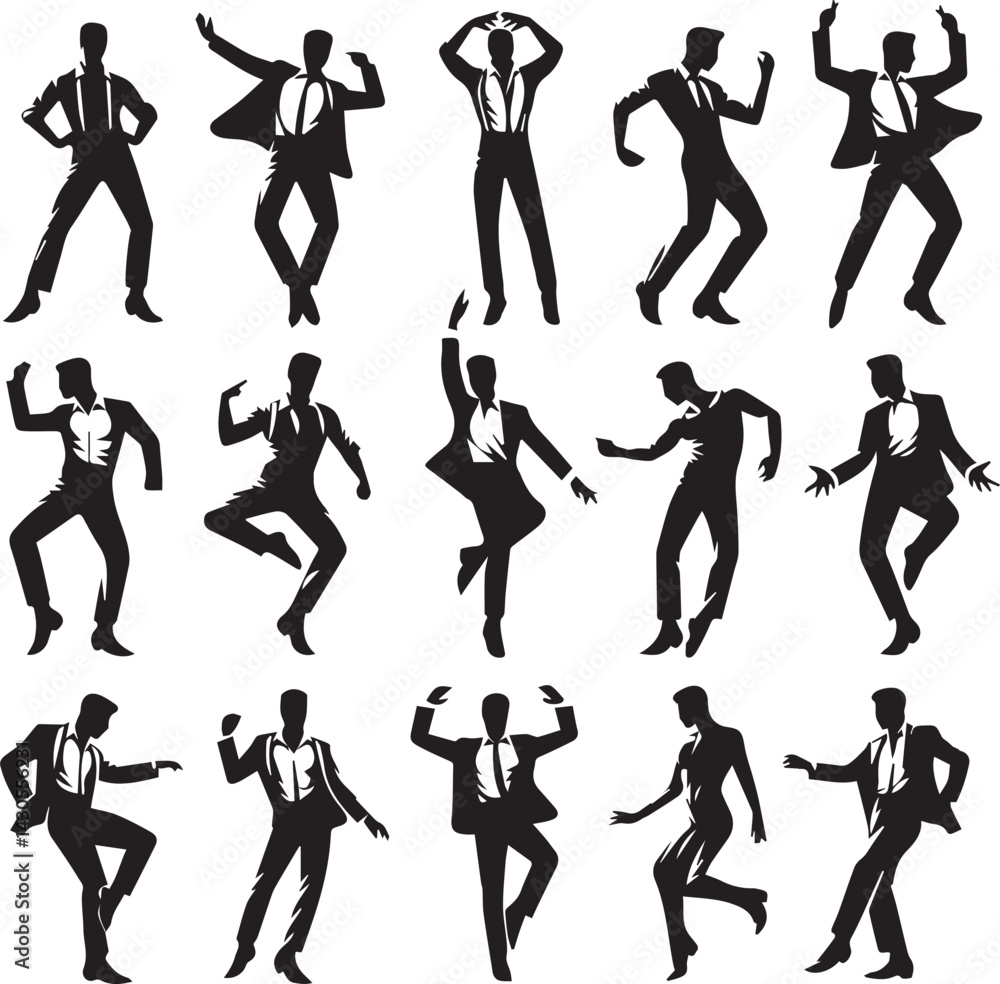 black dancers in different man and woman set silhouette vector, man and woman logo vector illustration black dancers in different man and woman set silhouette vector, man and woman logo vector illustration