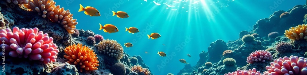 Fototapeta premium Bright coral reef fish overlay on tropical ocean background, nature, marine life, vibrant