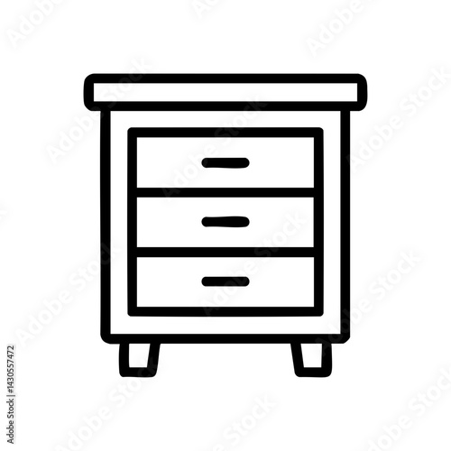 Simple line art of a nightstand or small cabinet with three drawers, perfect for bedroom or furniture design concepts.