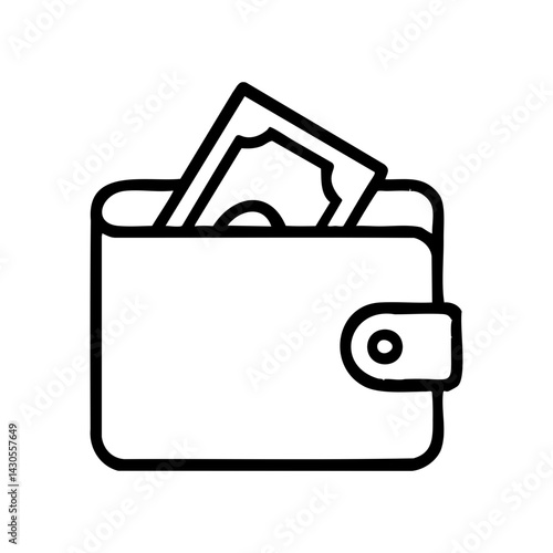 Minimal line art of a wallet with money, ideal for financial, banking, and shopping-related design or application use.
