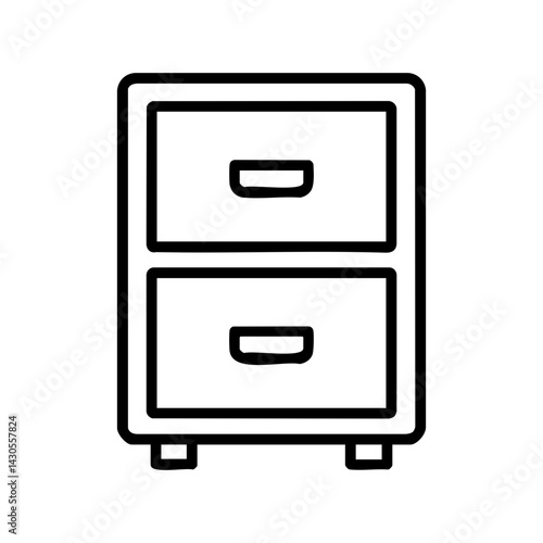 Free Download Minimal black line icon of a two-drawer filing cabinet, symbolizing document storage, office furniture, and organized workspace systems. - GFXLoad