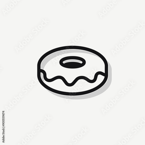 Line Art Donut Icon with Shadow for Mobile App Design, Bakery Illustrations, Confectionery Websites, Dessert Menus, and Sweet Treat Social Media