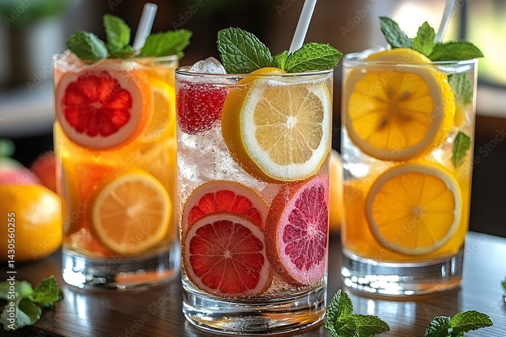 Fototapeta premium Refreshing Citrus and Berry Infused Summer Drinks for Festive Occasions