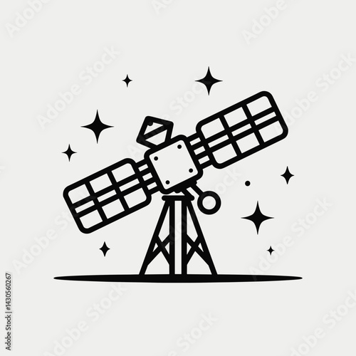 Satellite Icon Graphic Observing Stars for Space Exploration Websites, Astronomy Education, Tech Blogs, Science Illustrations, and STEM Learning Materials