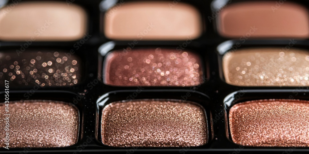 Fototapeta premium A close-up of a makeup palette featuring soft brown eyeshadows in matte and shimmer textures