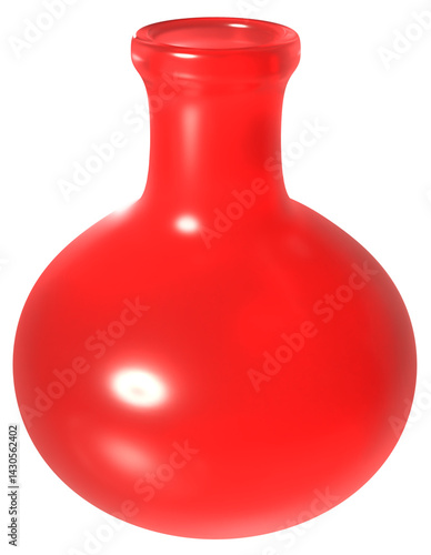 3D red glass vase isolated on transparent background.