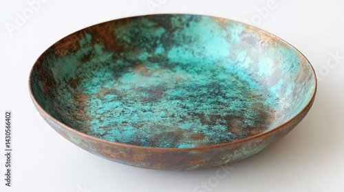 Teal Patina Copper Bowl on White Background
