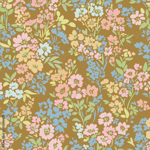 Wallpaper Mural Seamless floral pattern with colorful hand-drawn flowers and leaves on a white background. Bright and vibrant design perfect for textiles, wallpapers, wrapping paper. Torontodigital.ca