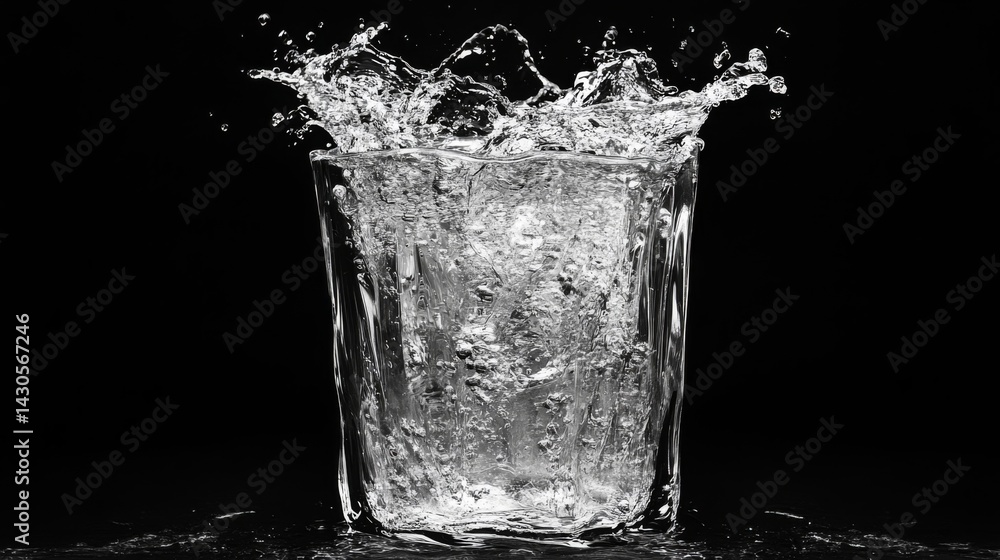 Water Splash in Glass on Black Background Water Splash in Glass on Black Background