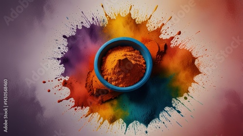 Watercolor illustration of colorful powders and bonfire for holika dahan.