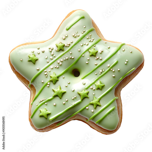 Delicious Star Shaped Green Glazed Donut with Sprinkles Festive Bakery Treat