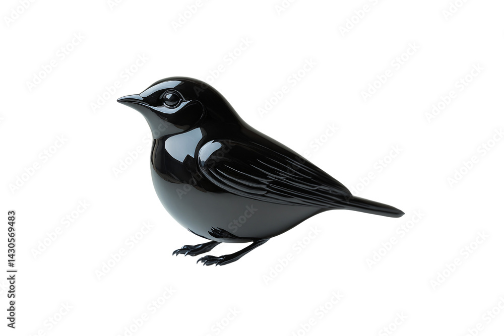 Obraz premium Elegant black and gray glass bird sculpture with glossy surface, capturing sleek and minimalist charm, isolated on a transparent background