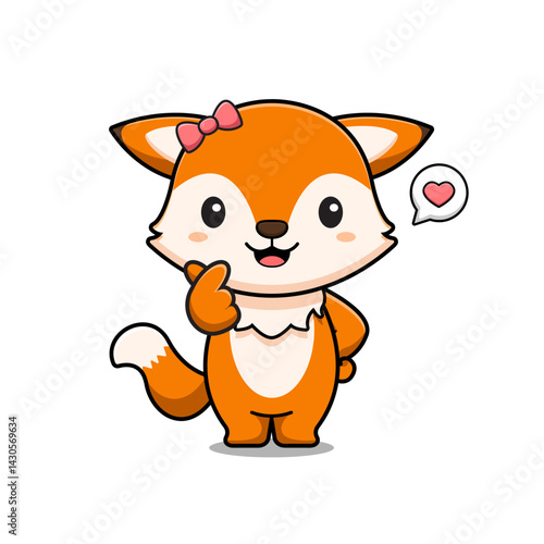 Cute Fox with Love Sign Mascot Character Icon Illustration. Flat Cartoon Style Suitable for Web Landing Page, Banner, Sticker, Card