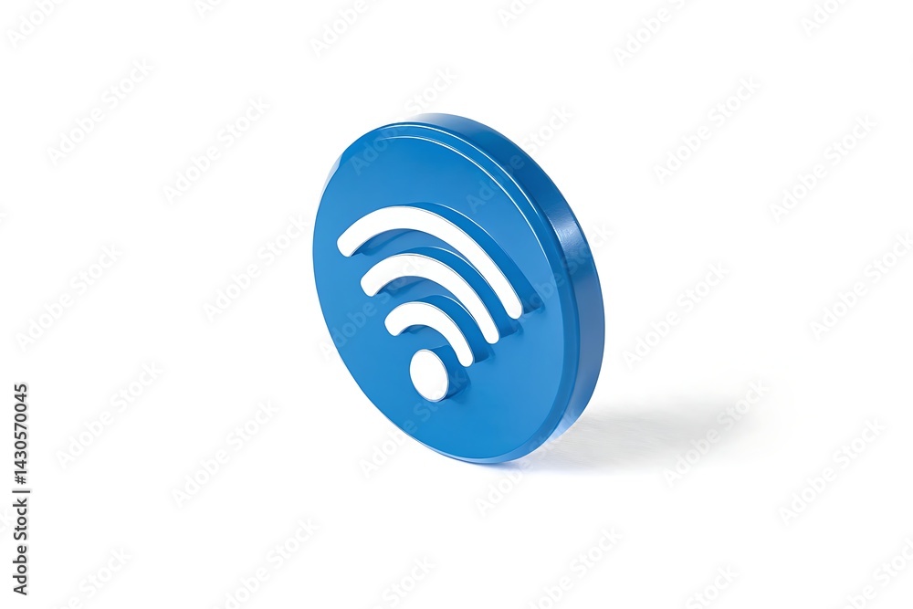 Blue WIFI Icon. Wireless Network Symbol. 3D Rendered on White Backdrop Blue WIFI Icon. Wireless Network Symbol. 3D Rendered on White Backdrop