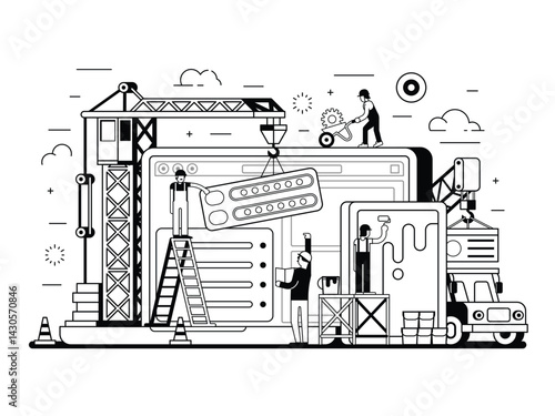 Obraz na płótnie Site Construction Scene in Line Art w salonie