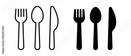 Vector isolated Cutlery icon set in black outline and fill