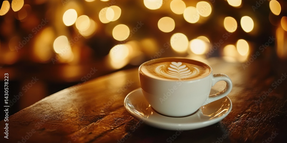 Obraz premium A cozy cafÃ© moment with a neutral-toned coffee cup, warm lighting, and a soft background