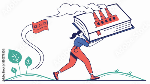 Woman Carrying the Weight of Industrialization A Stylized Illustration