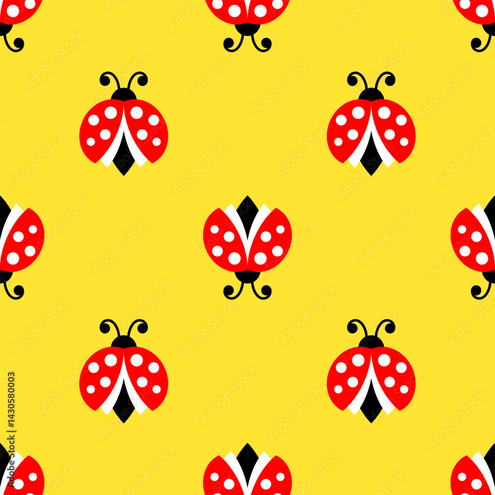 Seamless animalistic pattern with stylized ladybugs, children's background