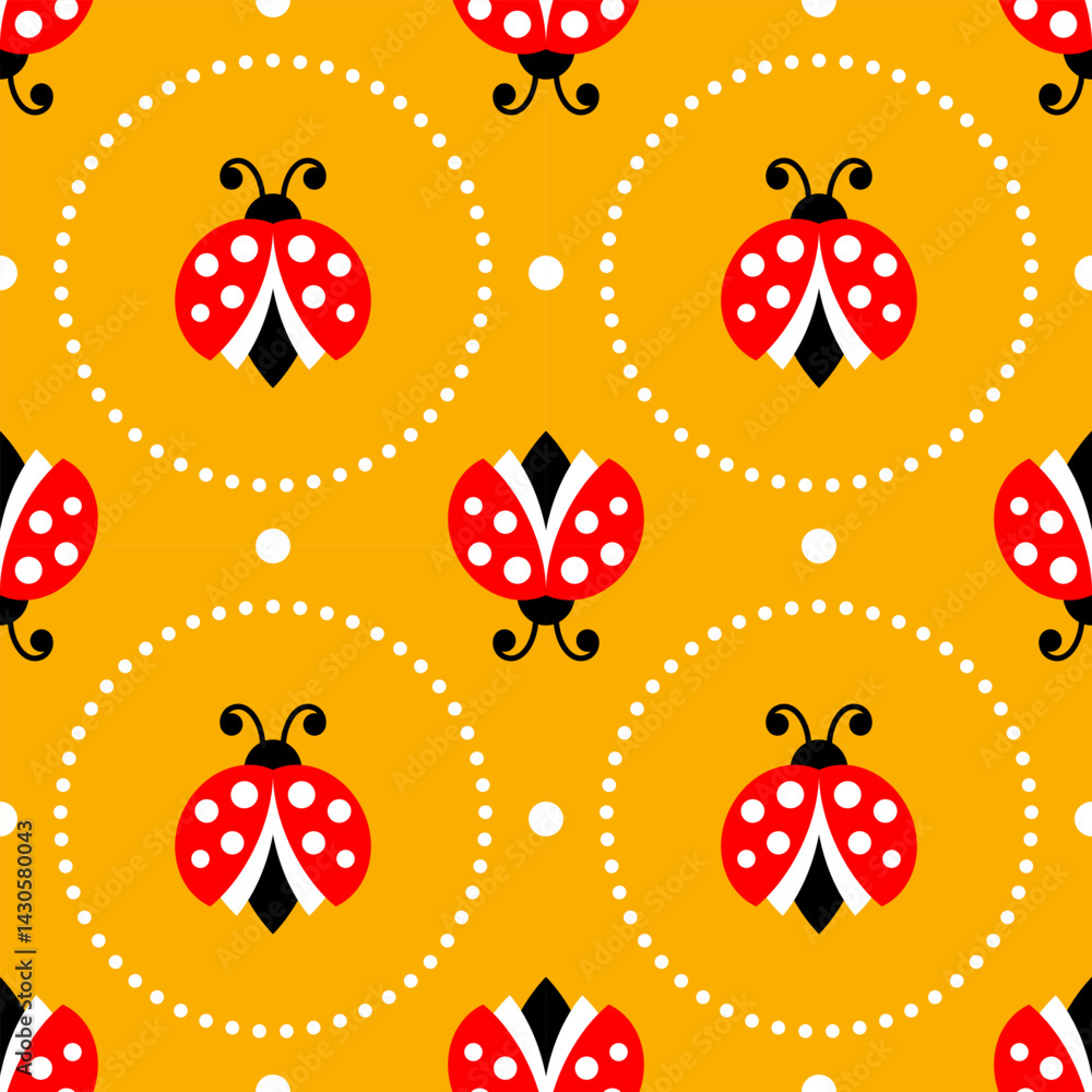 Seamless animalistic pattern with stylized ladybugs, children's background