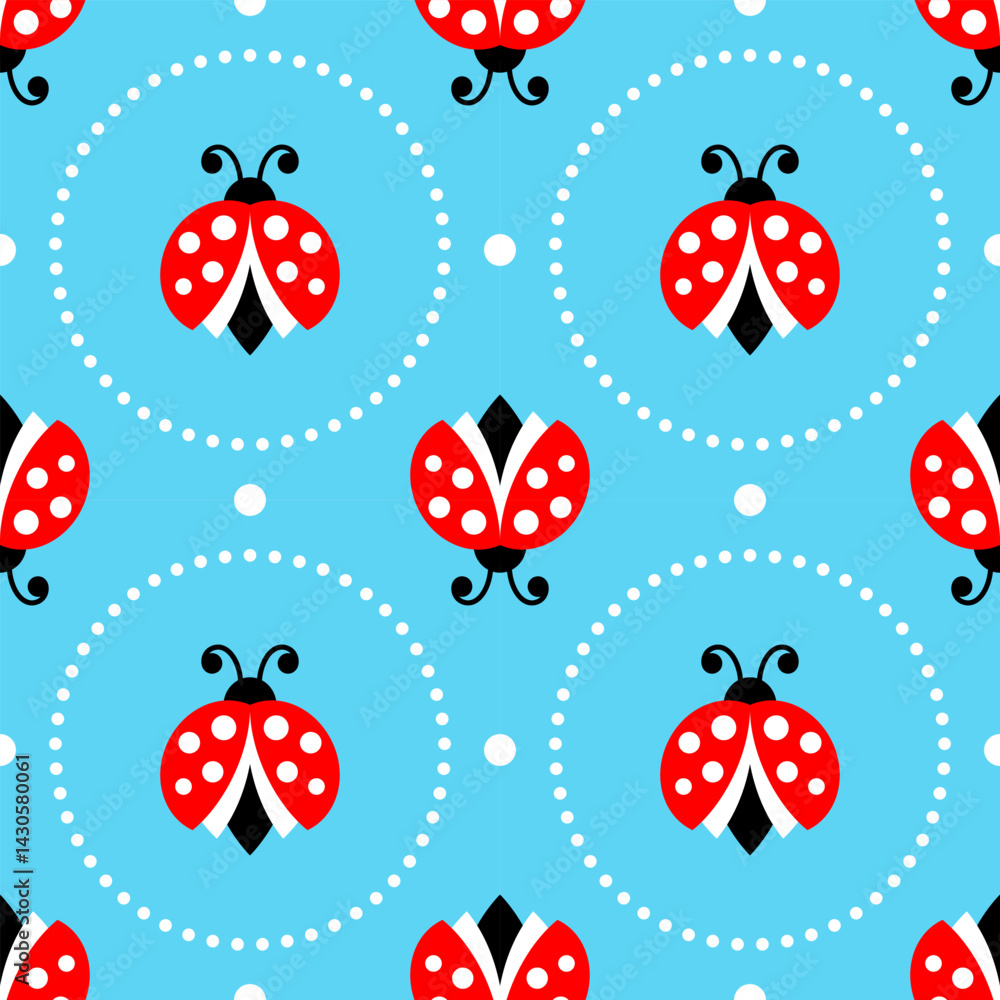 Seamless animalistic pattern with stylized ladybugs, children's background