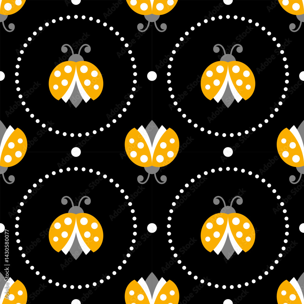 Seamless animalistic pattern with stylized ladybugs, children's background