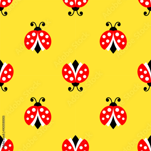 Obraz na płótnie Seamless animalistic pattern with stylized ladybugs, children's background w salonie