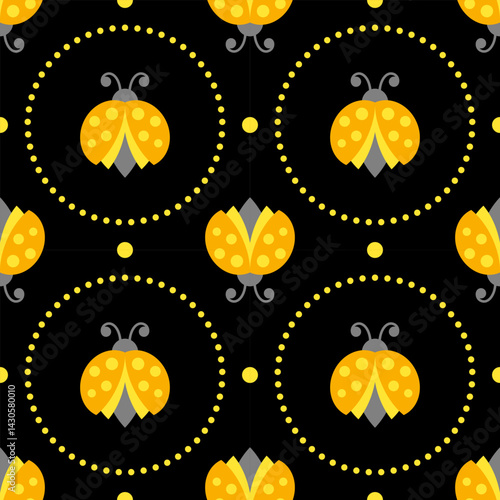 Seamless animalistic pattern with stylized ladybugs, children's background