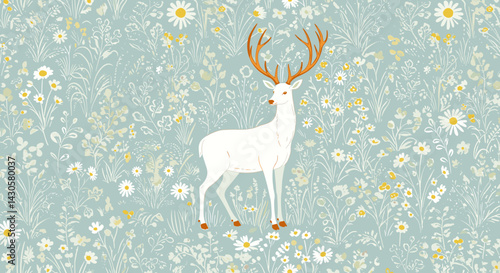 Elegant Deer in Floral Field Illustration