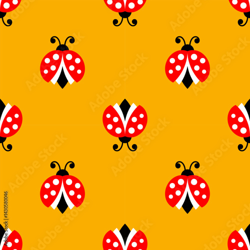 Seamless animalistic pattern with stylized ladybugs, children's background
