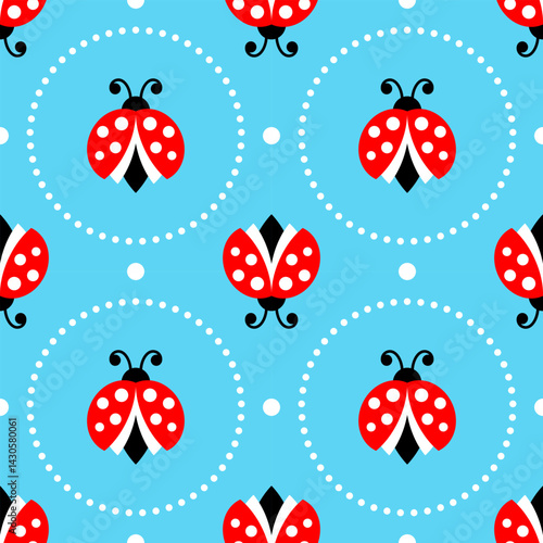 Obraz na płótnie Seamless animalistic pattern with stylized ladybugs, children's background w salonie