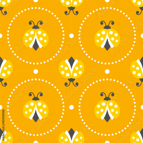 Seamless animalistic pattern with stylized ladybugs, children's background
