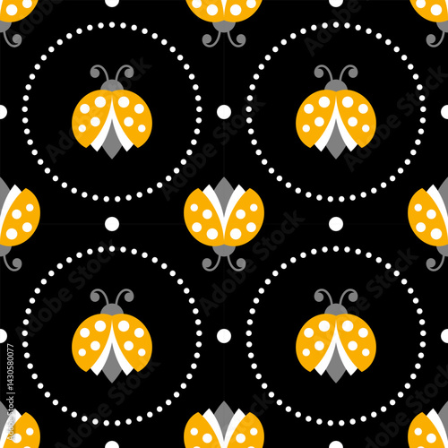 Obraz na płótnie Seamless animalistic pattern with stylized ladybugs, children's background w salonie
